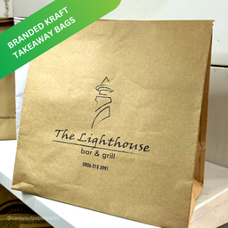 BRANDED KRAFT DELIVERY TAKEOUT BAGS - BROWN - 10.5’’ x 9’’ x 6’’ / MINIMUM ORDER QUANTITY OF 500 PIECES