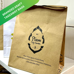 BRANDED KRAFT DELIVERY TAKEOUT BAGS - BROWN - 10.5’’ x 9’’ x 6’’ / MINIMUM ORDER QUANTITY OF 500 PIECES