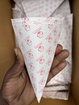 BRANDED TAKEOUT CONES - 6” x 6”  / MINIMUM ORDER QUANTITY OF 1000 PIECES