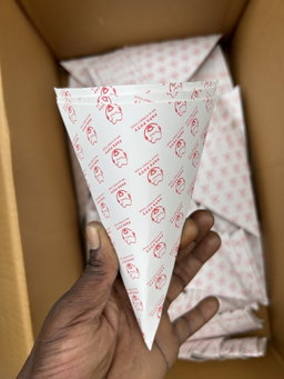 BRANDED TAKEOUT CONES - 6” x 6”  / MINIMUM ORDER QUANTITY OF 1000 PIECES