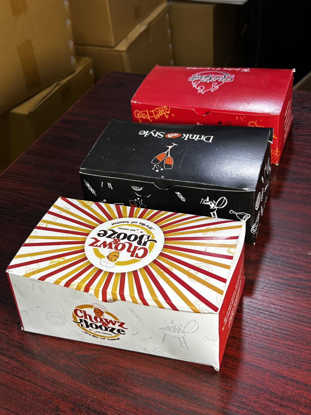 BRANDED TAKEOUT BOXES - 6” x 3” x 3” / MINIMUM ORDER QUANTITY OF 500 PIECES 