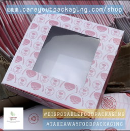 BRANDED “ER” WINDOWED TAKEOUT BOXES - 8” x 8” x 3” / MINIMUM ORDER QUANTITY OF 500 PIECES 