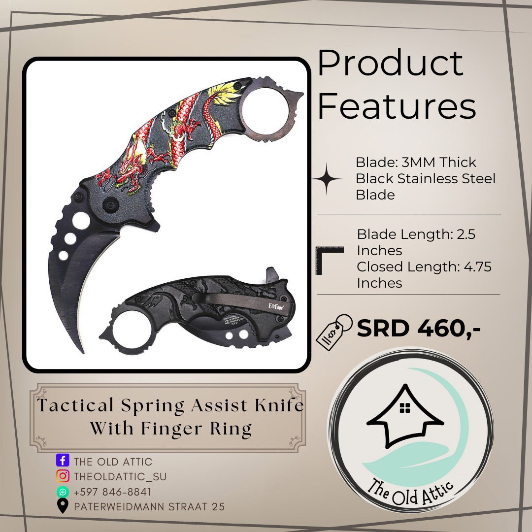 Tactical spring assist knife with finger ring