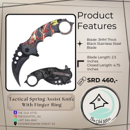Tactical spring assist knife with finger ring