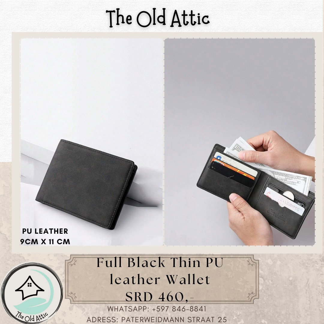 Full black thin pu leather wallet