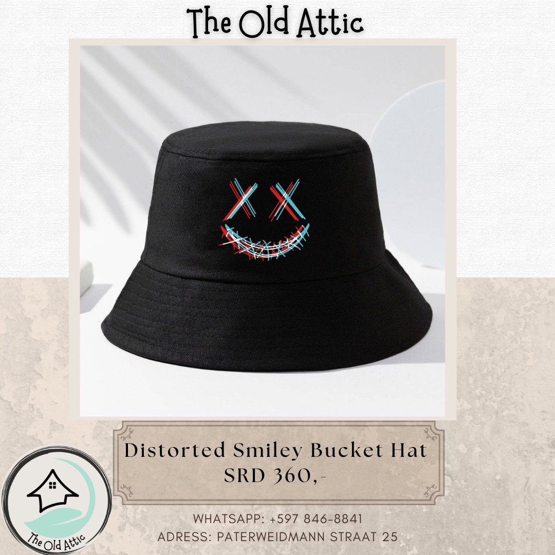 Distorted smiley bucket hat