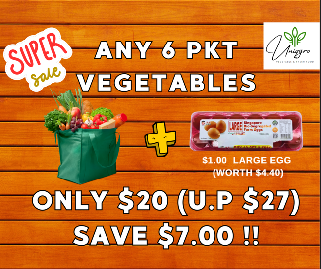 Select ANY 6 Fresh Vegetables + $1.00 Eggs (Worth $4.40) (Incld) only $20 (Worth $27)