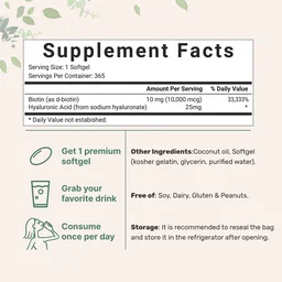Biotin with Hyaluronic Acid Softgel, 365 counts
