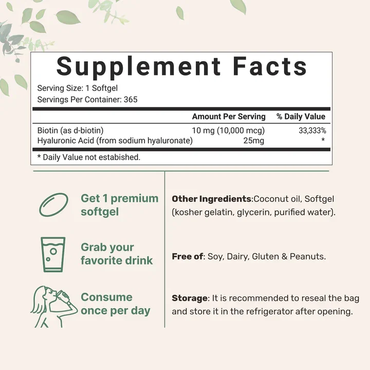 Biotin with Hyaluronic Acid Softgel, 365 counts_4