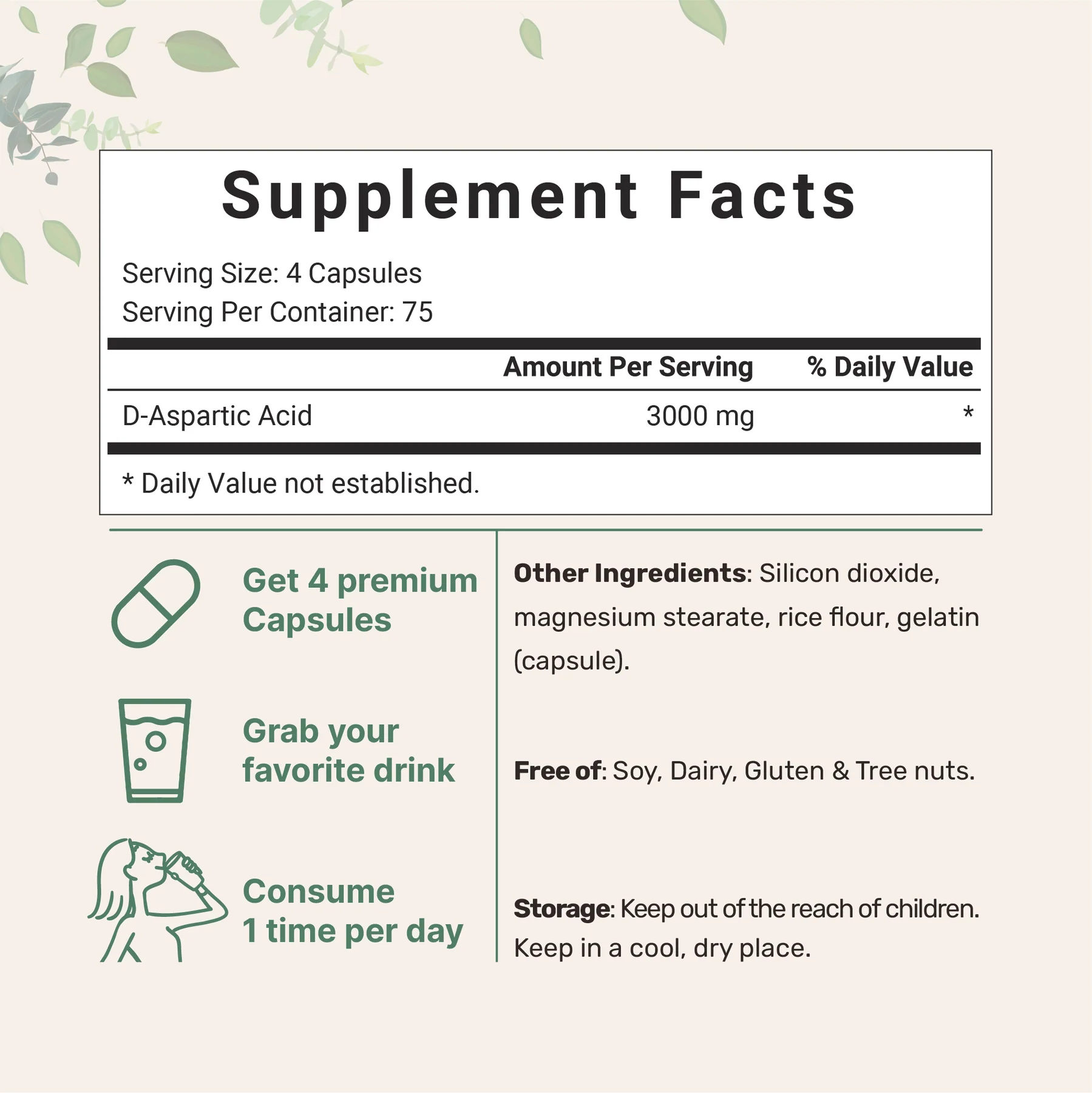 D-Aspartic Acid DAA Capsules, 300 counts_2