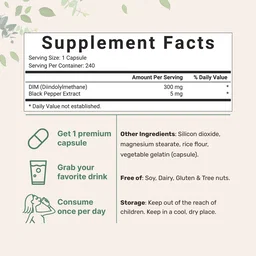 DIM Supplement with Black Pepper Extract, 240 capsules