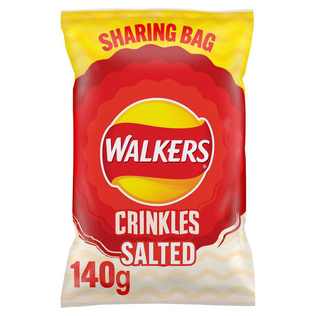 Walkers Crinkles 140g large bag ready salted crisps 9 per case Bb 11/5/24