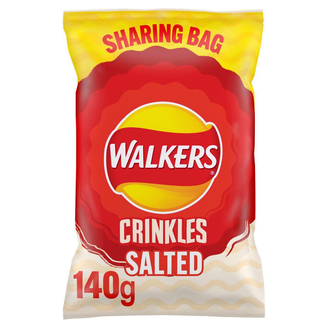 Walkers Crinkles 140g large bag ready salted crisps  9 per case  Bb 11/5/24_0