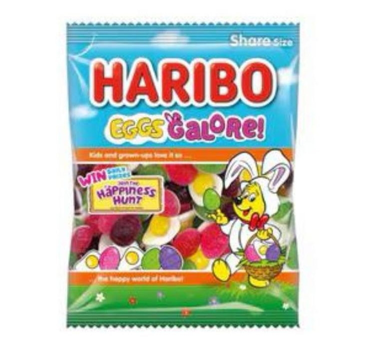 Haribo eggs galore 140g 12 per case Price marked £1.25 Dated 04/2025