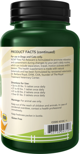 Pet Relaxant Chewable Tablets for Dogs & Cats