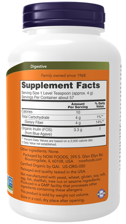 Inulin Prebiotic Pure Powder, Organic - Intestinal Support
