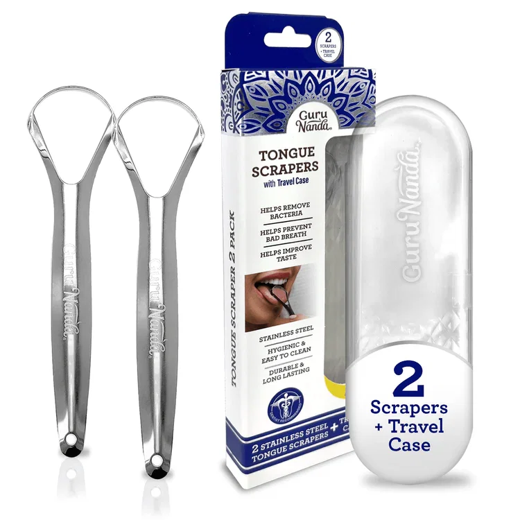 SPOON SHAPED STAINLESS STEEL TONGUE SCRAPER (2-PACK)