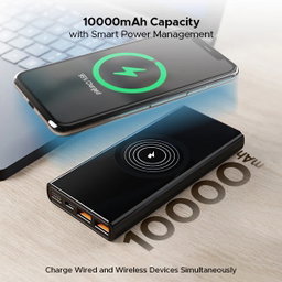 BoAt EnergyShroom PB310 Wireless Pro 10000mAh Powerbank with 15W Wireless Charging, 22.5W Wired Fast Charging, 12 Layer Smart IC Protection