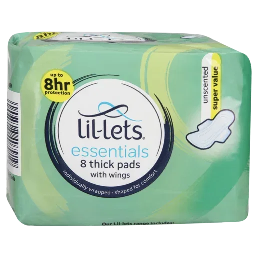 Lil-Lets Essentials Unscented Super Value Thick Pads 8 Pack