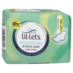 Lil-Lets Essentials Unscented Super Value Thick Pads 8 Pack