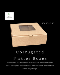 CATERING PLATTER BOXES - 8” x 8” x 2.5  / BROWN - WITH WINDOW
