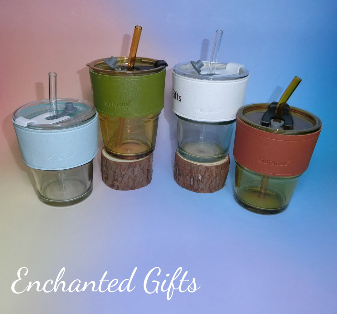 "Bamboo Glass Cup With Straw