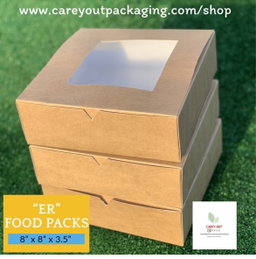 PLAIN KRAFT BROWN “ER” TAKEOUT BOXES - 8” x 8” x 3.5” / WINDOWED & NON WINDOWED 