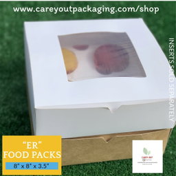 PLAIN  WHITE “ER” TAKEOUT BOXES - 8” x 8” x 3.5”  / WINDOWED & NON WINDOWED