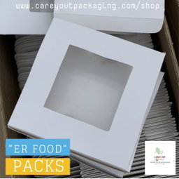 PLAIN  WHITE “ER” TAKEOUT BOXES - 8” x 8” x 3.5”  / WINDOWED & NON WINDOWED