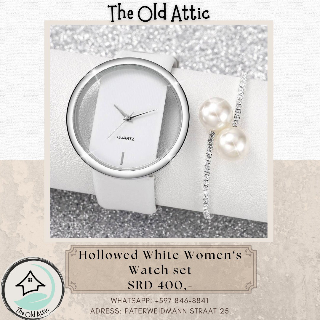 Hollowed White Women's Watch Set 