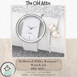 Hollowed White Women's Watch Set 