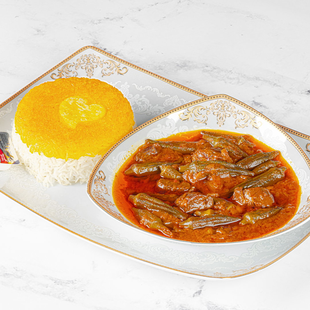 Okra Stew with rice (With   lamb meat) - cholo khoresht bamieh