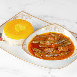 Okra Stew with rice (With   lamb meat) - cholo khoresht bamieh