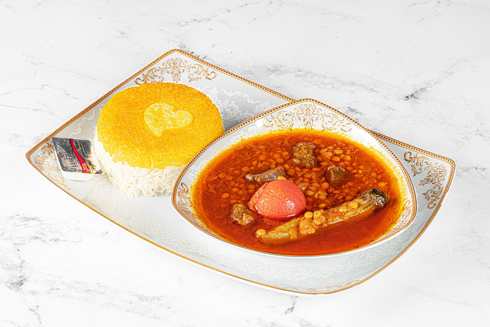 🆕 Gheimeh Bademjan   stew with rice (with lamb meat) - Cholo khoresht gheymeh bademjan_0