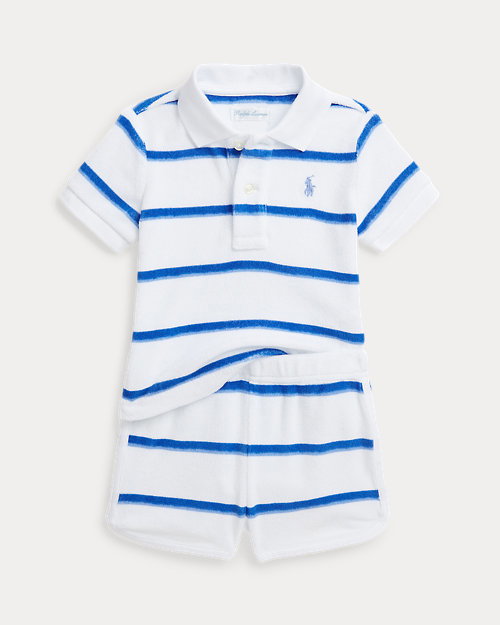 Striped Terry Polo Shirt & Short Set