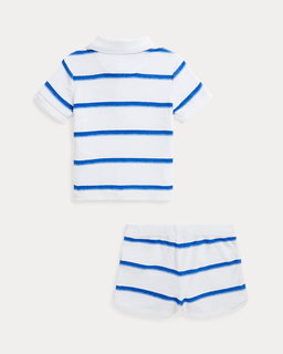 Striped Terry Polo Shirt & Short Set