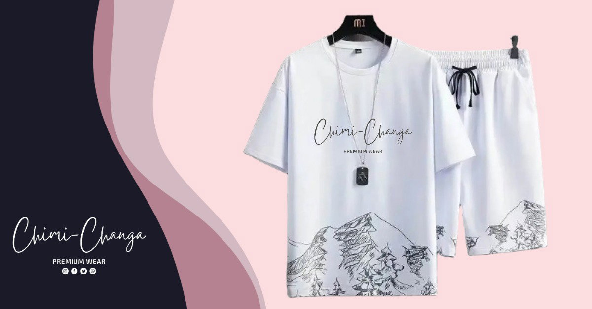 Unisex t-shirt and shorts with mountain print