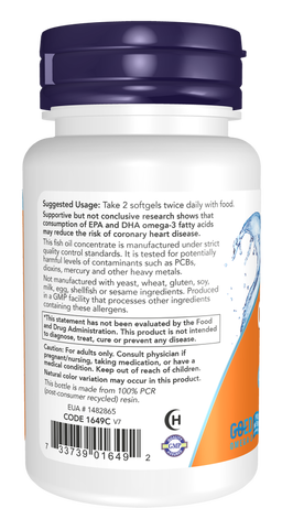 Omega-3 Fish Oil, Molecularly Distilled 1000mg per Softgel