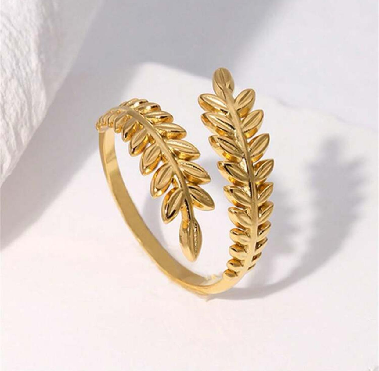  Stainless Steel Vintage Style French Leaf Shaped Adjustable Ring_0