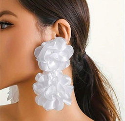 Exaggerated Double Fabric Flower Design Dangle Earrings