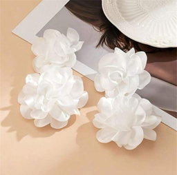 Exaggerated Double Fabric Flower Design Dangle Earrings