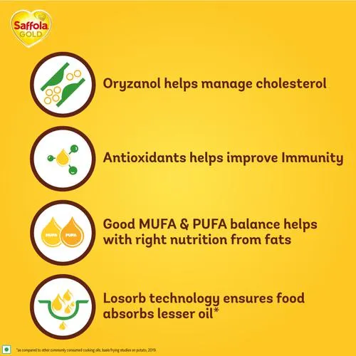 Saffola Gold Refined Cooking oil | Blended Rice Bran & Sunflower oil | Helps Keeps Heart Healthy, 2 L Jar _2