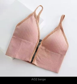 Sexy Zipper Female V Neck Wireless Bralette 