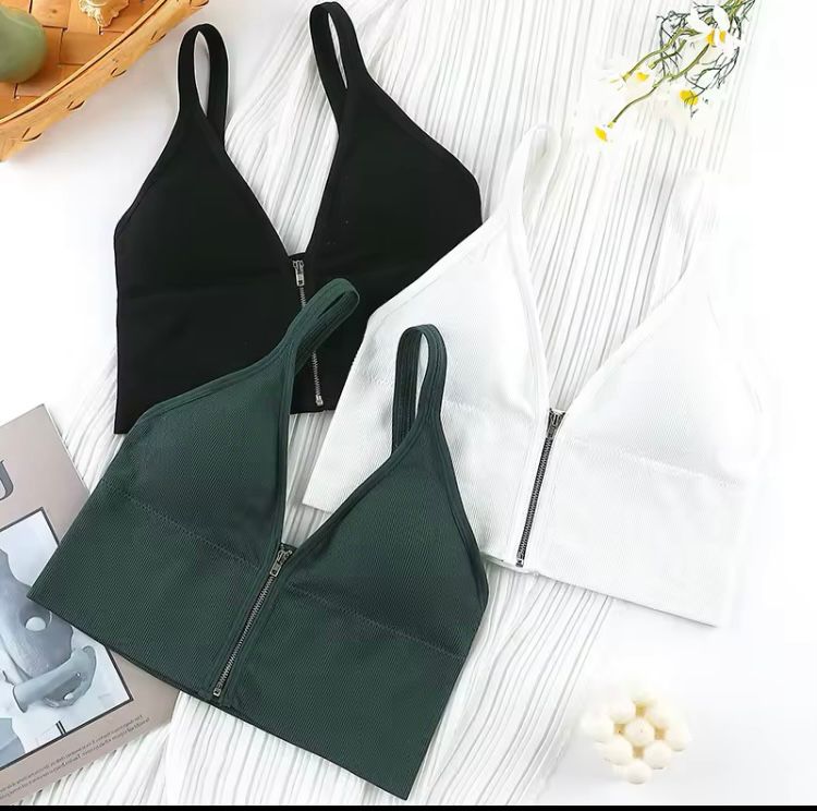 Sexy Zipper Female V Neck Wireless Bralette 