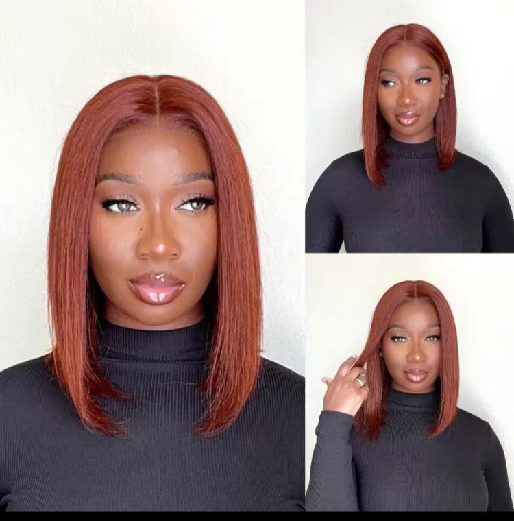Colored Wig Reddish Brown #33 Straight Bob Wear and Go Wig Pre Plucked, Pre Cut Glueless wig _1