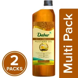 Dabur Cold Pressed Pure Mustard Oil, 2 x 1 L Multipack
