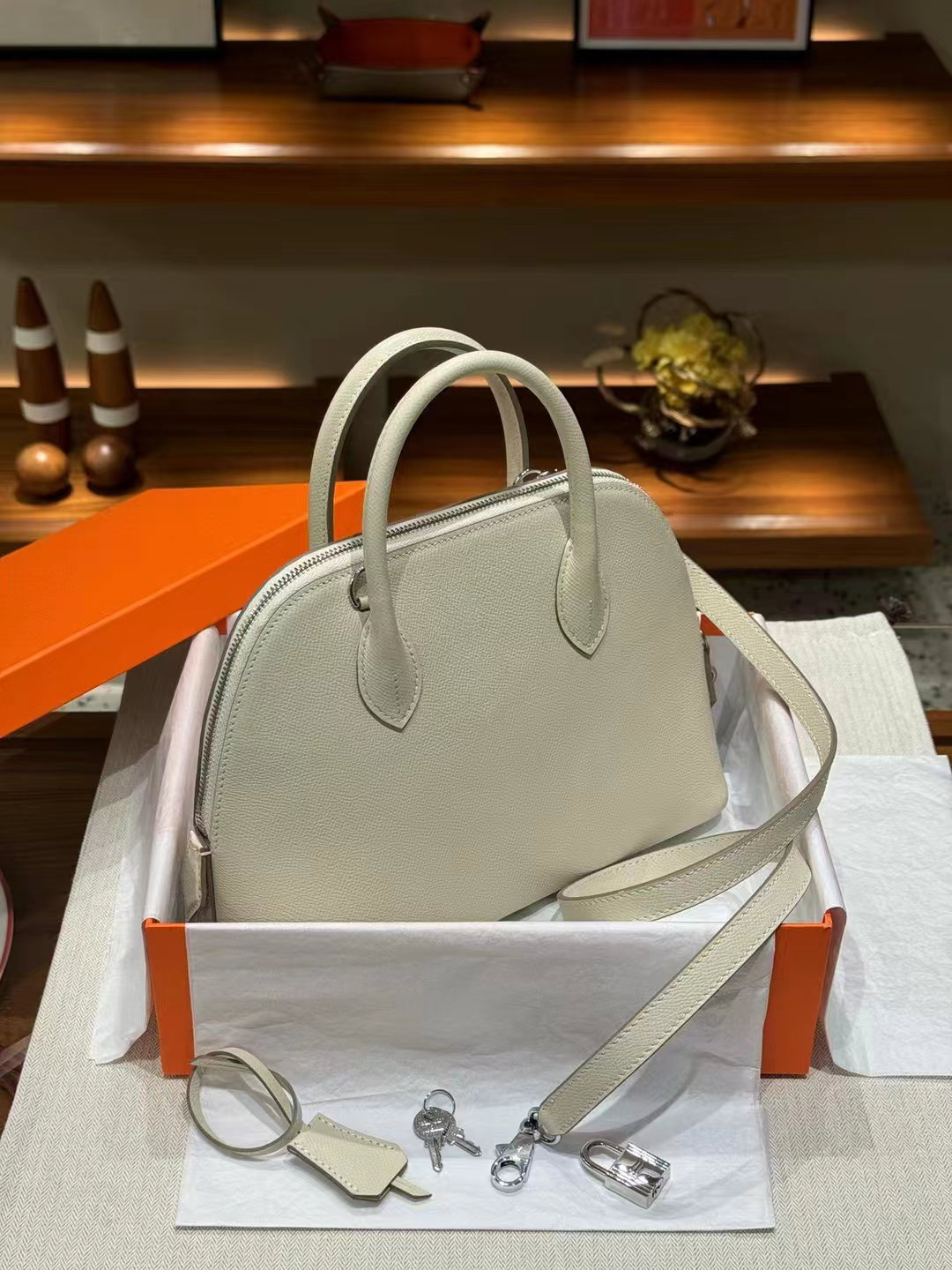 Epsom Leather 25cm Bowler Bag with Strap_8