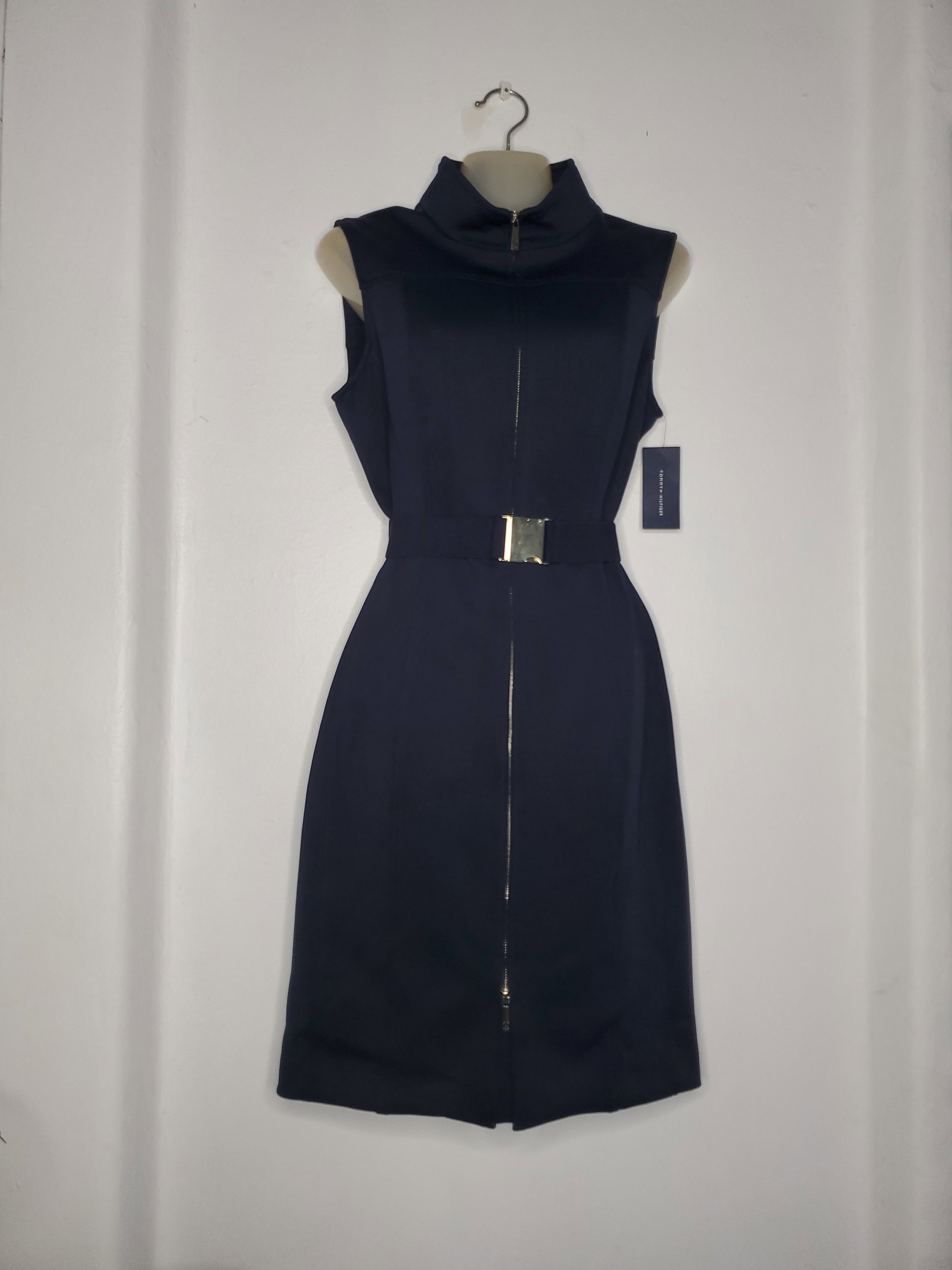 Navy Blue Tommy Hilfiger Belted Sleeveless Midi Dress_0