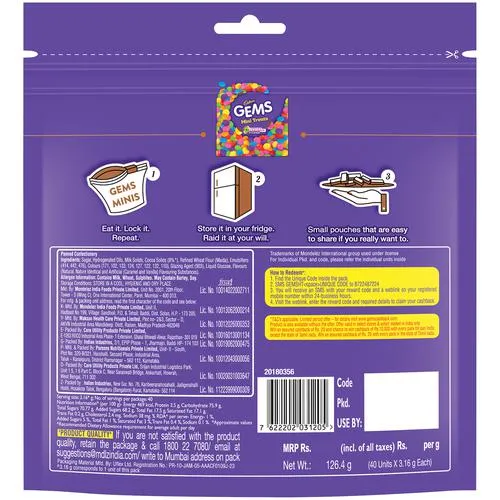  Cadbury Gems 2 hrs  Cadbury Gems Minis Chocolate Home Treats Pack, 3 x 126.4 g Multipack_3