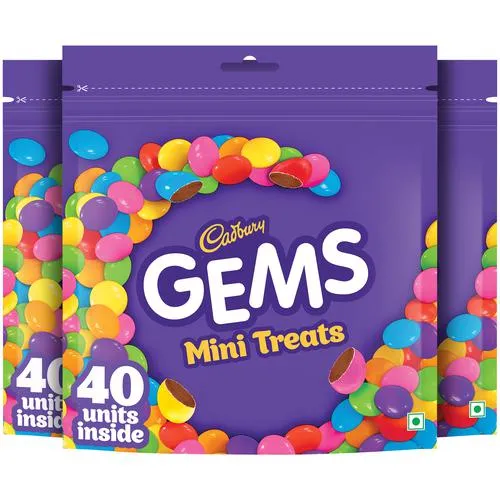  Cadbury Gems 2 hrs  Cadbury Gems Minis Chocolate Home Treats Pack, 3 x 126.4 g Multipack_1